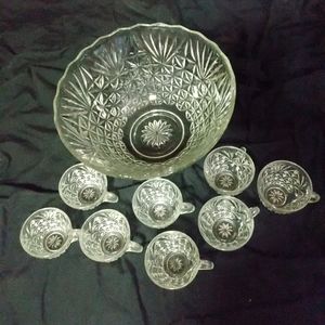 90s vintage punch bowl set glass